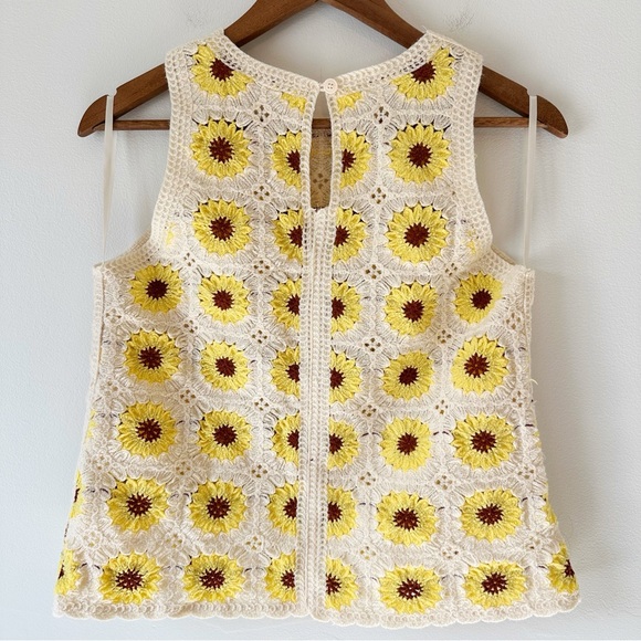 Rebellion Again Crochet Tank Sunflowers Cream Yellow Small Boho Festival Granny - Picture 11 of 16